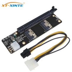 2Port SlimSAS 8i x2 to PCIe4.0 x16 Slot Adapter Card SFF8654 Riser Card GEN4 for Network Card Graphics Video Card GPU 6Pin Power