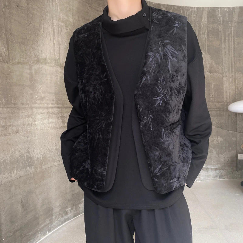 Description Picture 5 of itemPFNW Woolen Embossing Men's Vests Chinese Chic Vintage Male Waistcoats Fake Two Piece Casual Coats 2024 Winter Trendy New 9C3708