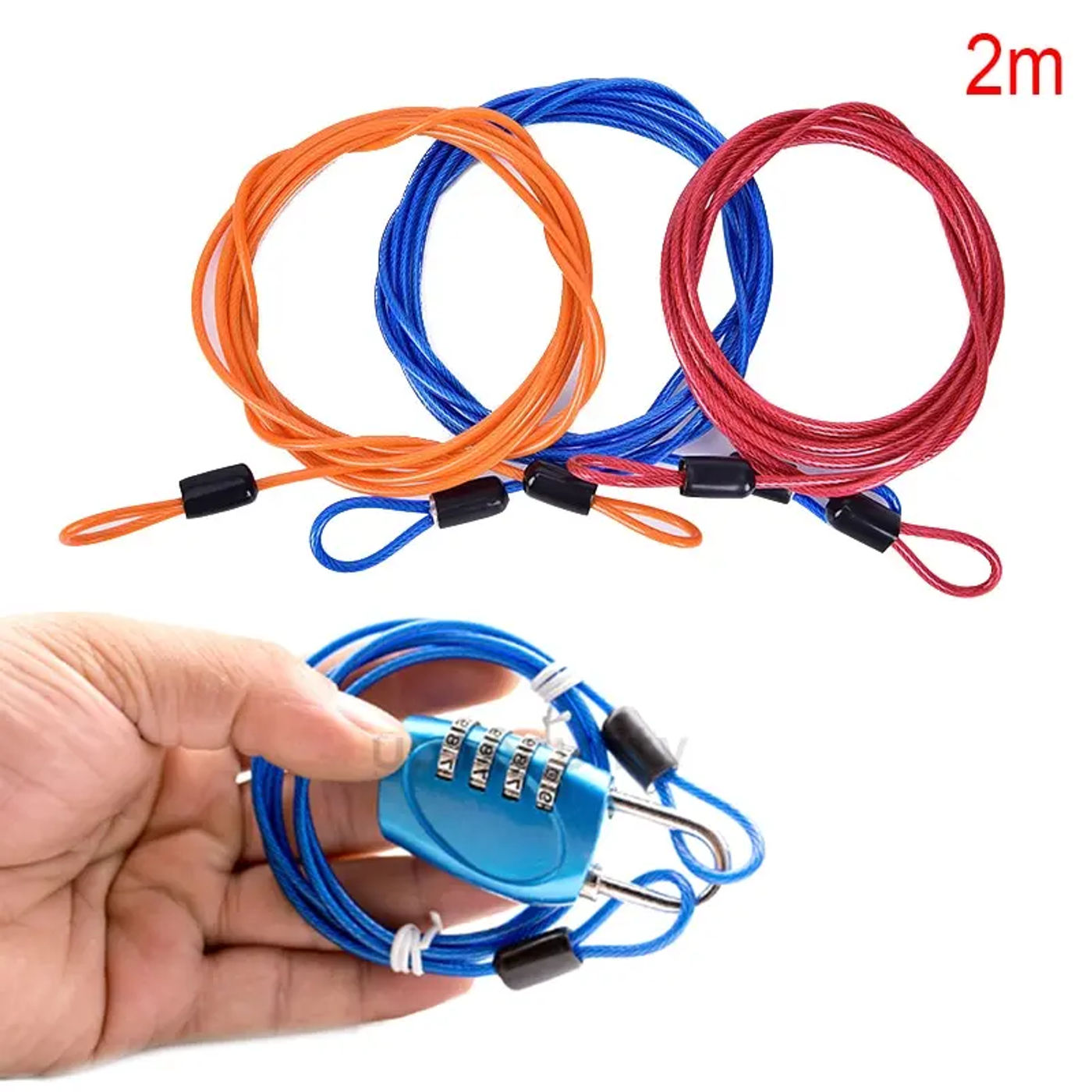 Description Picture 4 of item2 Meters Bike Security Double Loop Cable Strong Braided Steel For Bike Bicycle Motorcycles Chain Lock Useful Anti-theft