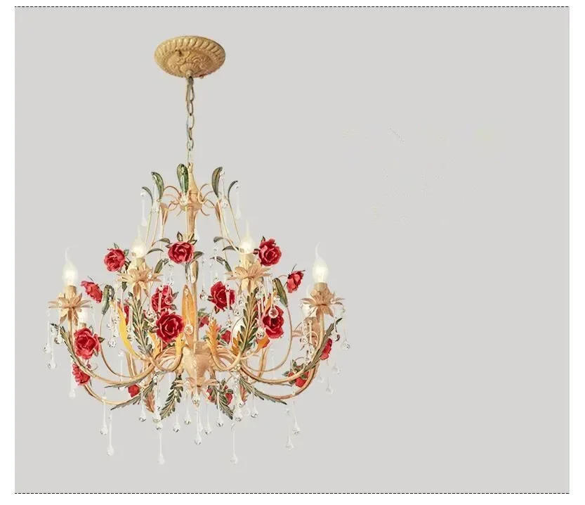 Description Picture 6 of itemArt Deco Floral Chandelier lamp Lustre 3arms/6arms/8arms Mixed Color Pink Decora Rose Flower Light Fixture E14 Home Decoration