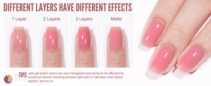 Description Picture 4 of itemYOKEFELLOW Garnet Shimmer Gel Nail Polish 10ML YZ10 Jelly Natural Pink Translucent Color UV Light Cure Gel Polish for Nail Art