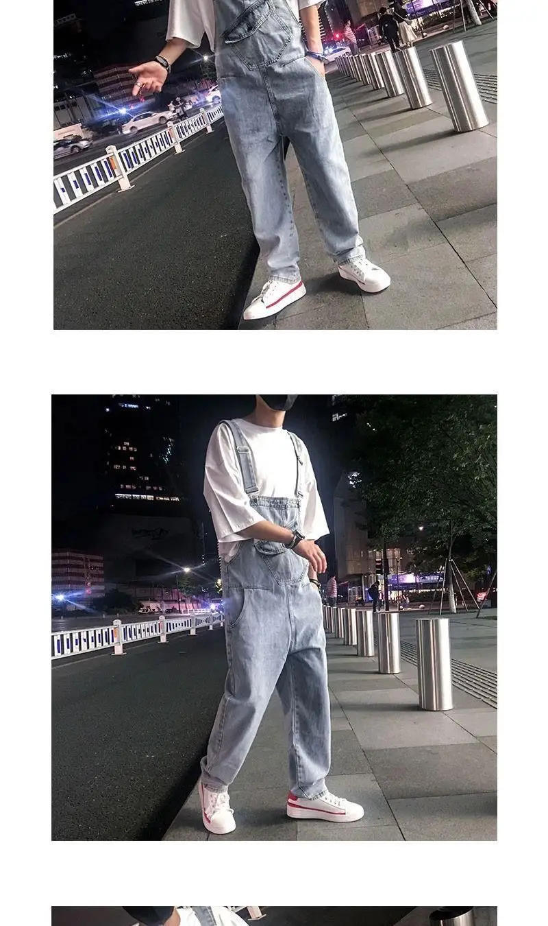 Description Picture 3 of itemFashion Tooling Denim Pants Overalls Couple Casual Loose High Street Large Size Straight Leg Jumpsuits Male Clothes