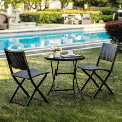 NATURAL EXPRESSIONS 3 Pieces Outdoor Patio Bistro Set, Wicker Patio Furniture Sets with Folding Patio Round Table and Chairs