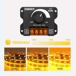 DC 12V-24V LED Dimmer Switch 30A LED Dimming Controller PWM Digital Stepless Dimming for Lamp Strip Single Color Lamp