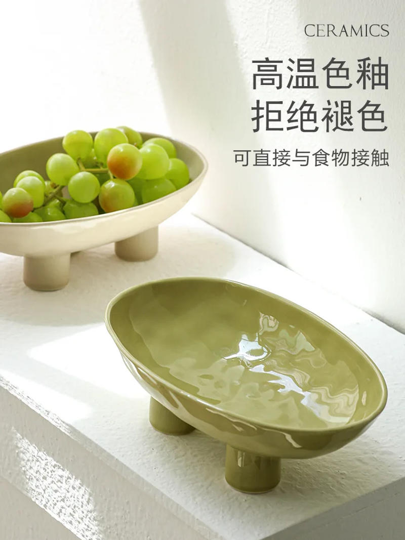 Description Picture 5 of itemSolid Color Creative Ceramic High Legged Fruit Tray Living Room Tea Table Snack Plate Nut Plate Candy Plate Home Storage Tray