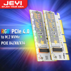 JEYI RGB M.2 NVMe SSD to PCIe 4.0 Adapter Card, 64Gbps PCIE X4 X8 X16 Expansion Card for Desktop PC, Supports 2280/60/40/32 SSDs