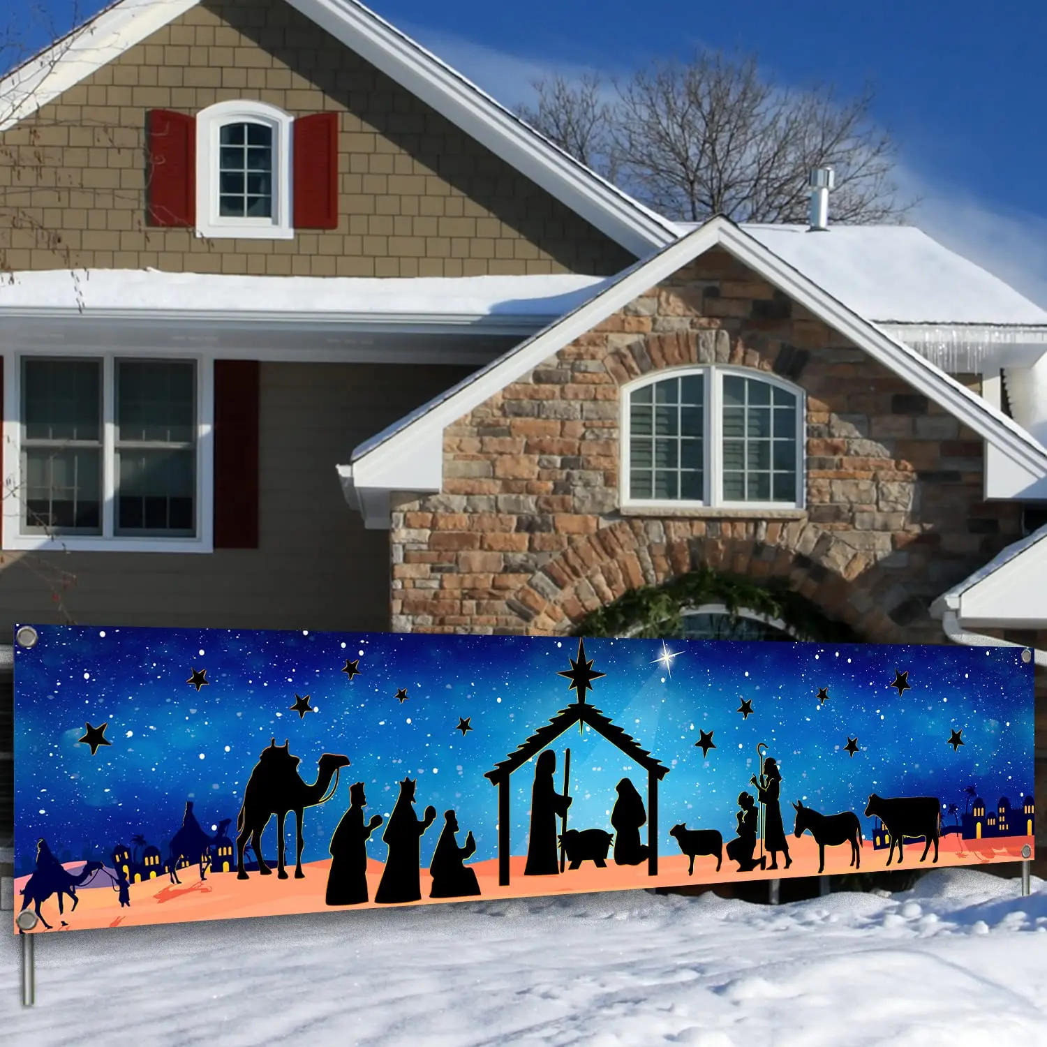Description Picture 6 of itemManger Scene Religious Christmas Banner Jesus Christianity Banners Large Xmas Yard Lawn Sign for Religious Christmas Decoration
