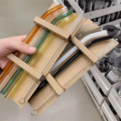 Reusable Glass Straws Multi-color Drinking Straw for Smoothie Milkshakes Tea Juice Cocktail Straight Bent Straw with Brush