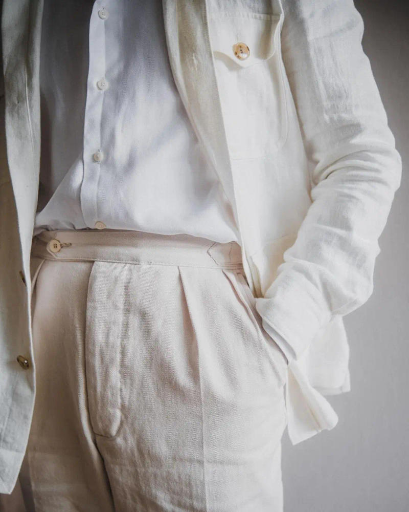 Description Picture 4 of item2 Pieces Men Suit Blended White Summer Cool Coat+Pants Tailor-Made Business Wedding Formal Causal Daily Tailored