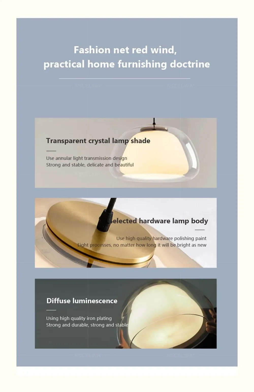 Description Picture 4 of itemDesigner Glass Pendant Light LED Minimalist Cream Hanging Lamp for Restaurant Living Room Bedroom Study Home Decoration Fixtures