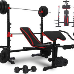 Weight Bench Set with Leg Extension/Curl and Preacher Curl, Bench Press Set and Squat Rack, Foldable Workout Benches for Home
