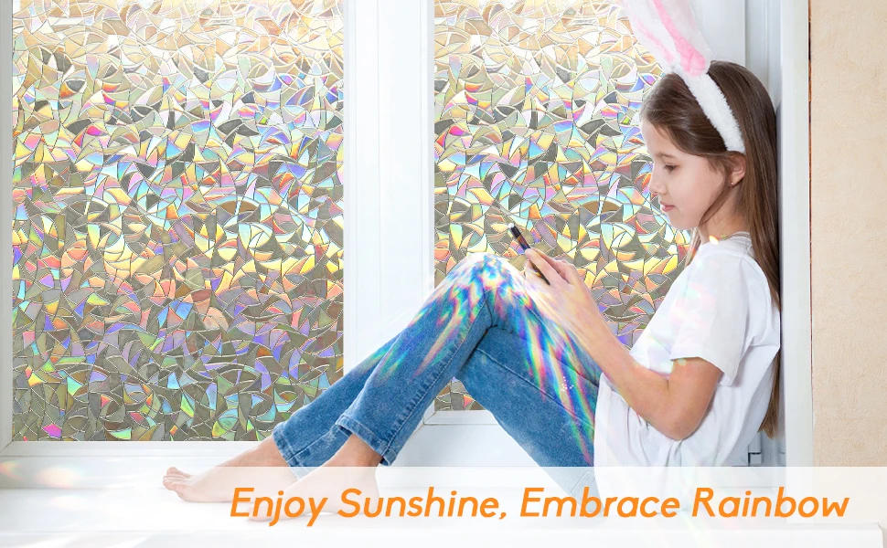 Description Picture 3 of itemPrivacy Window Films No Glue Static Adhesive Glass Film for Decorative Bathroom Living Room Kitchen Rental Apartment Rainbow