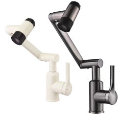 White Gray Silver Bathroom Basin Faucet Deck Mounted Hot Cold Mixer Sink Faucet Manipulator 360 ° Rotation Universal Water Taps