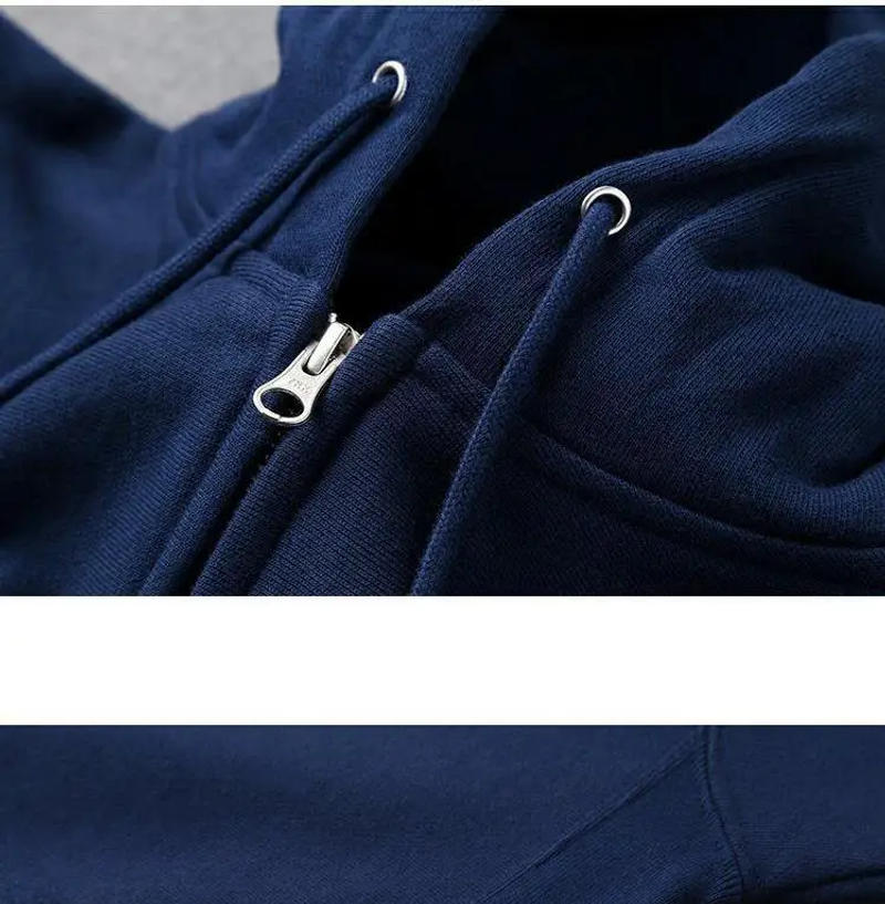 Description Picture 6 of itemGood Quality Zip Hooded Women Sweatshirt Navy Blue Cotton Casual Street Wear Loose Spring Autumn Solid Color Hoodie Jacket