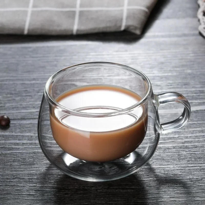 Description Picture 2 of itemDouble-glazed Glass Teacup High Borosilicate Heat Resistant Glass Simple Coffee Cup with Handle Breakfast Milk Clear Water Cup
