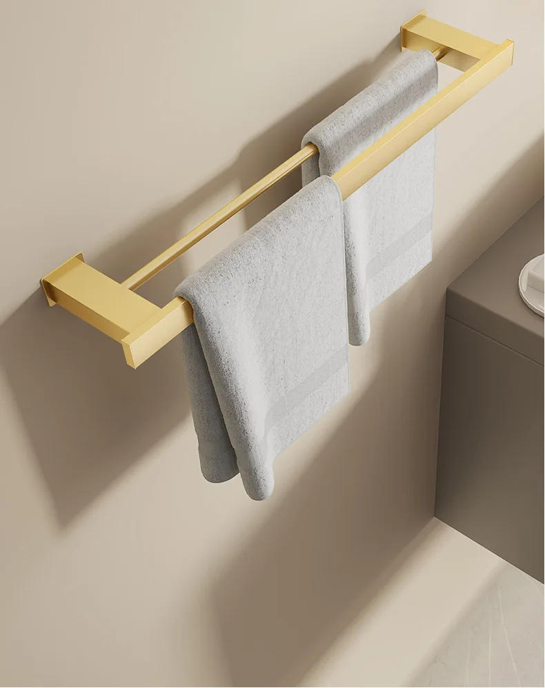 Description Picture 2 of itemBathroom Accessories Perforation-free Metal Bath Towel Holder Deluxe Bathroom Square Towel Holder Aluminum Alloy Wall Shelving