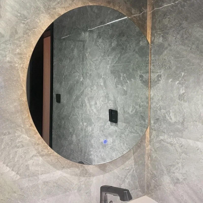 Description Picture 3 of itemSimple Special-shaped Bath Mirrors Semicircular Makeup Mirror Wall Hanging with Light Bathroom Led Touch Screen Bathroom Mirrors