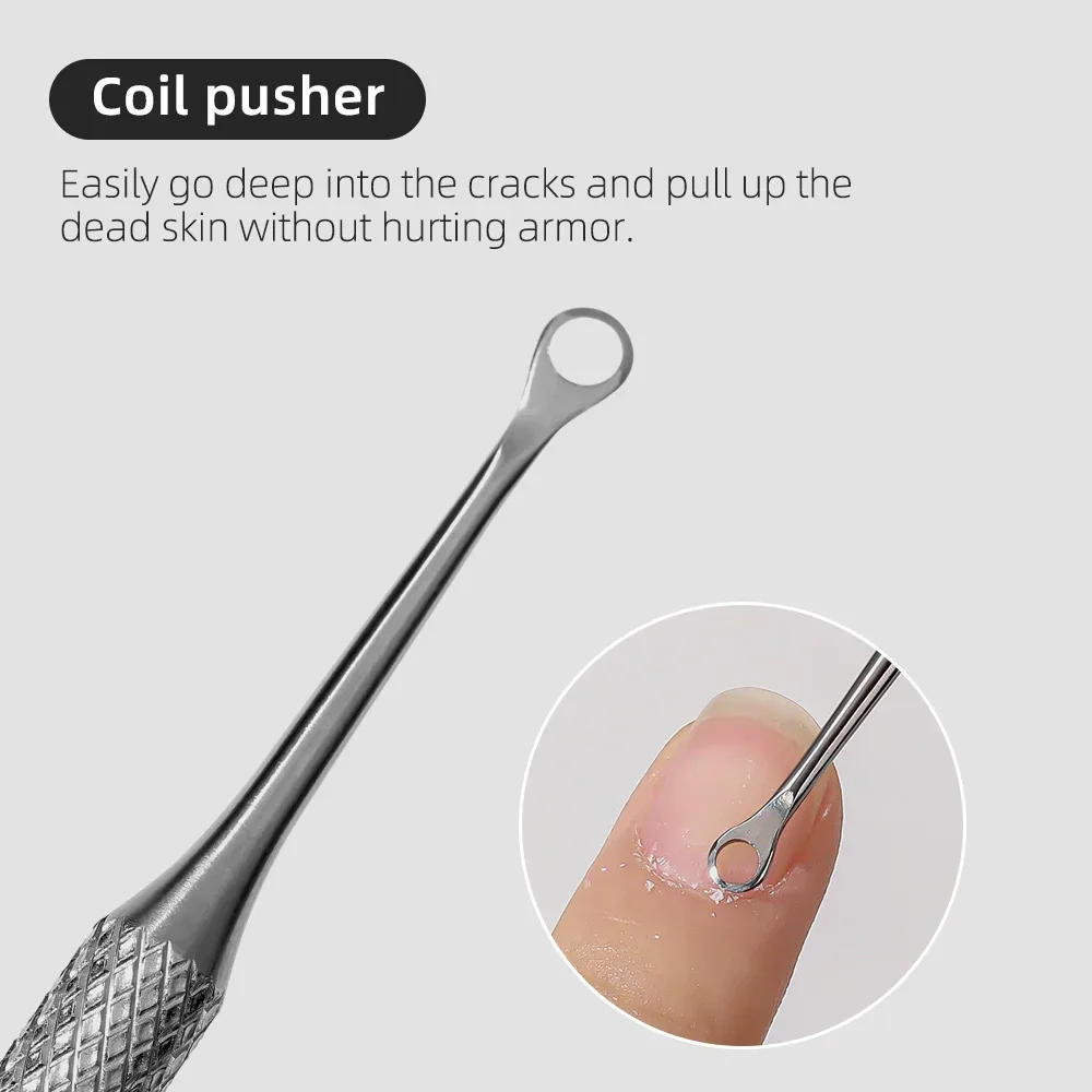 Description Picture 5 of itemNew Nail Double-ended Use Stainless Steel Circle Beveled Head Cuticle Pusher Remover Manicure Sticks Tool Nail Art Tool