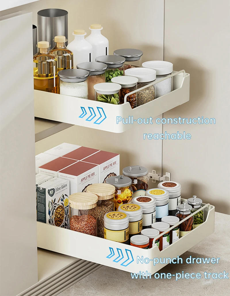 Description Picture 6 of itemKitchen Storage Rack with Slide Rails Pull-out Kitchen Drawer Type Storage Tray Spice Box Trays Storage Rack Cabinets Organizer