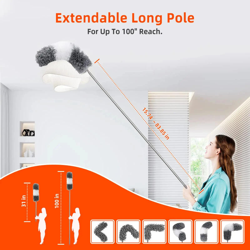 Description Picture 3 of item2.5m Extendable Stainless Steel Telescopic Rod Cleaning Duster Ceiling Sofa Car Dust Cleaner Floor Gap Brush Home Household Tool