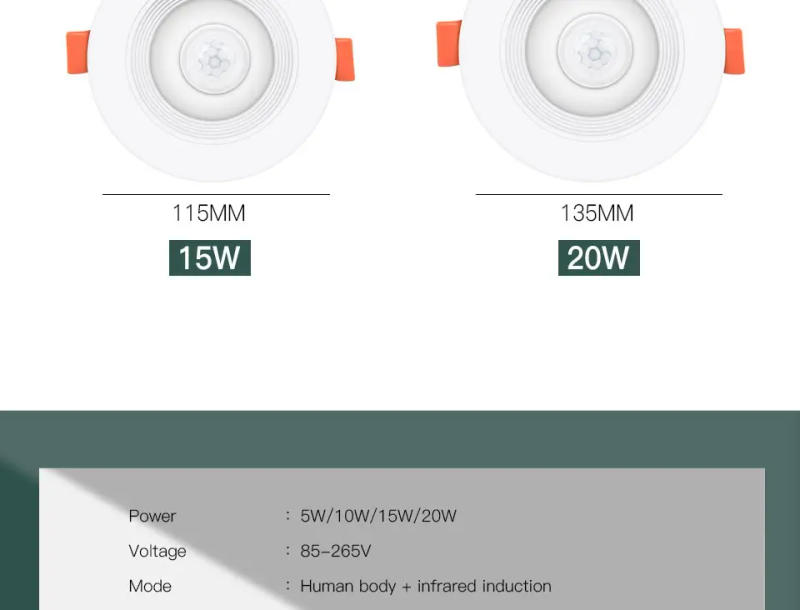 Description Picture 5 of itemLED Downlights PIR Motion Sensor Down Light 5W 10W 15W 20W Recessed Ceiling Light Cold White Night Lamp LED Spotlight Downlight