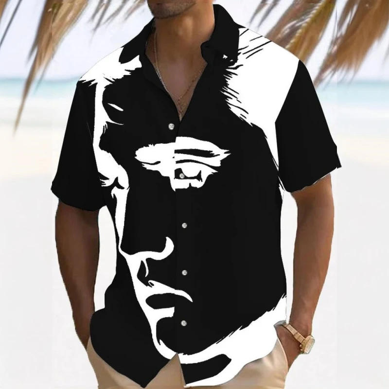 Description Picture 5 of itemSimple Men's Shirt 3d Face Print Short Sleeve Shirts Beach Casual Clothing Loose Oversized Hawaiian Shirts For Men 2024 New Tops