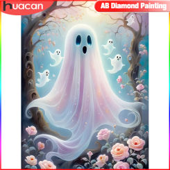 HUACAN Diamond Mosaic Ghost Cross Stitch Set Halloween Painting Arts and Crafts Flower Embroidery Cartoon Handmade Hobby