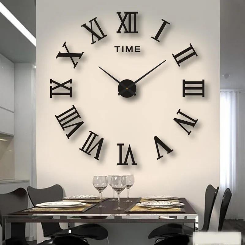 Description Picture 2 of item2022 New 3D Roman Numeral Acrylic Mirror Wall Clock Sticker Fashion DIY Quartz Clocks Watch Home Decoration Living Room Stickers