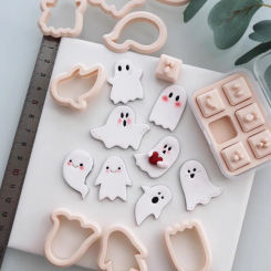Halloween Series Ghost Shaped Polymer Clay Cutters Cute Expression Making Earring Pendant Soft Potter Clay Molds Cuttings Tools