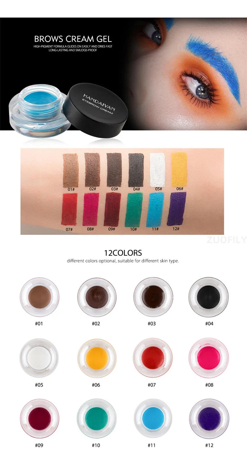 Description Picture 5 of item12 Colors Eyebrow Gel Red Brown Styling Eyebrow Cream No Fading Waterproof Long Lasting Brow Makeup Cosmetics with Eyebrow Brush