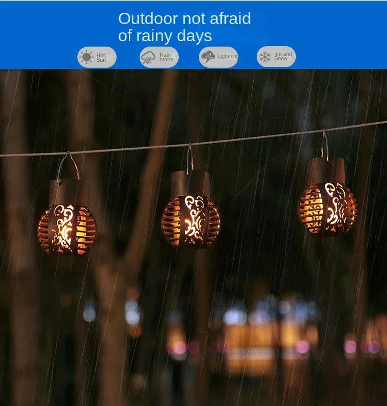 Description Picture 5 of itemSolar Flame Light Garden Lights Outdoor Waterproof Solar Hanging Lantern Hollow Flickering Flame Lawn Lamp for Garden Patio