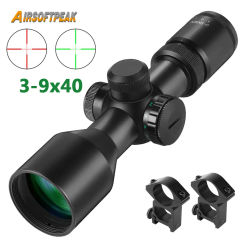 3-9x40 Compact Riflescope Red Green Dual Illuminated Crosshair Reticle Gun Scope Airsoft Hunting Optics Scope for 11mm/20mm Rail