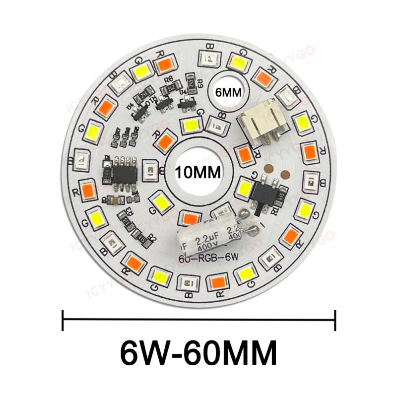 Description Picture 4 of item6W RGB 60MM AC220V Driver-Free RGB-7 Color Gradient Light PCB Board LED Light Chip DIY Round Light Bulb Patch