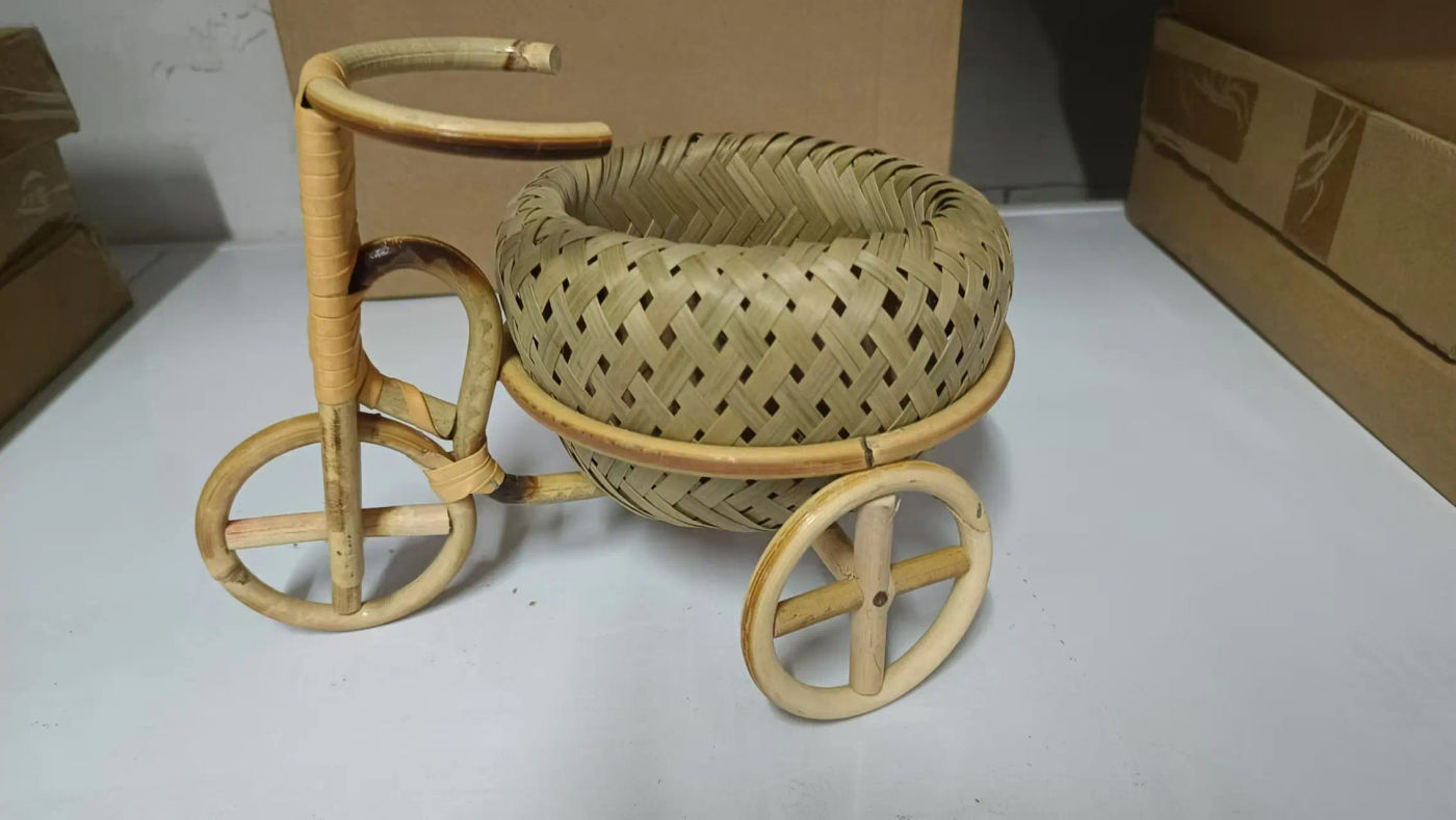 Description Picture 5 of itemNewborn Photography Props Handmade Bamboo Rattan Bicycle Ornament Small Bamboo Basket Take Photo Props Living Room Decoration