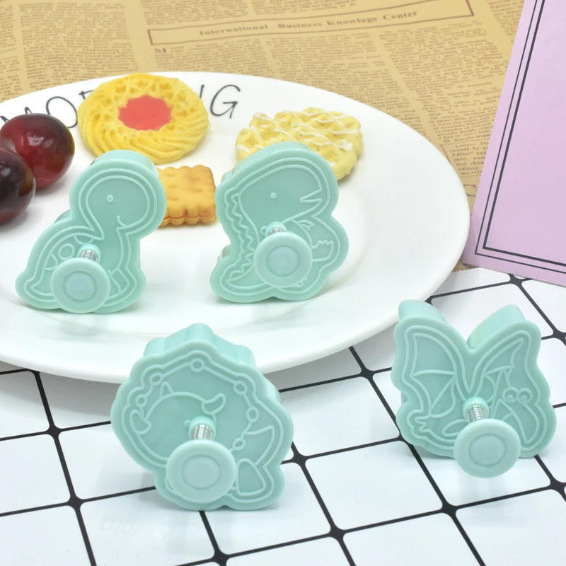 Description Picture 6 of item4Pcs Dinosaur Biscuit Embosser Stamp Mold Cartoon Animal Pattern Cookie Cutter Dessert Baking Mold Fondant Cake Decorating Tools