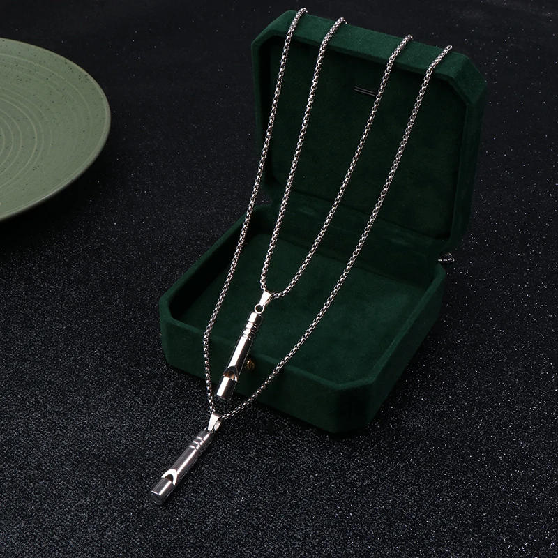 Description Picture 5 of item1PCS Whistle Necklace Pendant Emergency Survival Whistle Outdoor Hiking Camping Necklaces Stainless Steel Punk Whistle