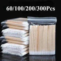 60/100/200/300Pcs Nails Wood Swab Clean Sticks Bud Tip Wooden Cotton Head Manicure Detail Corrector Nail Polish Remover Art Tool