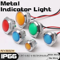 Ball Head Metal Indicator Light 12/16/19/22MM With Wire/Welding Foot LED Singal Lamp Red Yellow Blue Green White 6V 24V 220V
