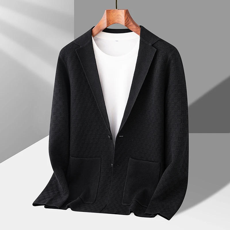 Description Picture 6 of itemTop Grade Men's Cardigan Sweater 2024 New Arrivals Spring Autumn Men Business Casual Solid Color Knitted Bottom Cardigan Coats