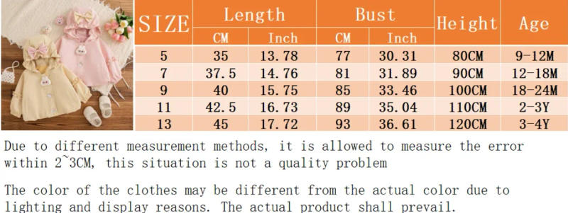 Description Picture 2 of itemBaby Girl Coat Spring And Autumn Solid Color Bow Hooded Baby Girl Top Cartoon Windproof And Warm Girl Jacket Baby Clothing