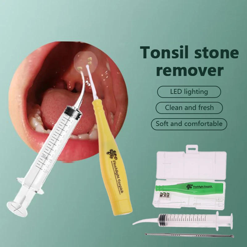Description Picture 2 of itemTonsil Stone Remover Tools Led Light Ear Wax Remover Stainless Steel Earpick With Tips Irrigator Syringe Clean Care Tool