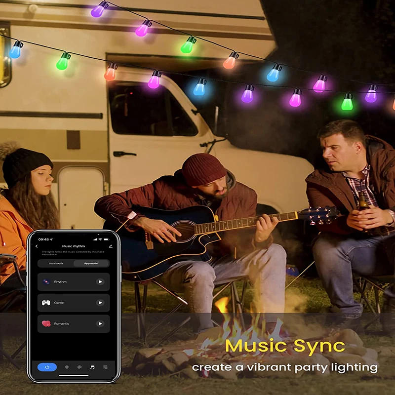 Description Picture 5 of item17M RGB Light Bulb LED Holiday Lighting Outdoor Atmosphere Decoration Lights String Music Sensing Wifi/Remote Control Lamp