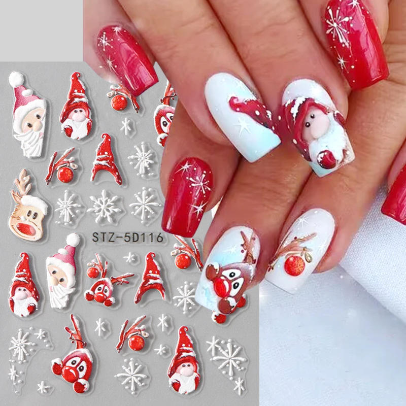 Description Picture 5 of item5D Christmas Nail Stickers Cartoon Elk Santa Claus Snowflakes New Year Sliders Festive Embossed Nail Art Decals Decoration