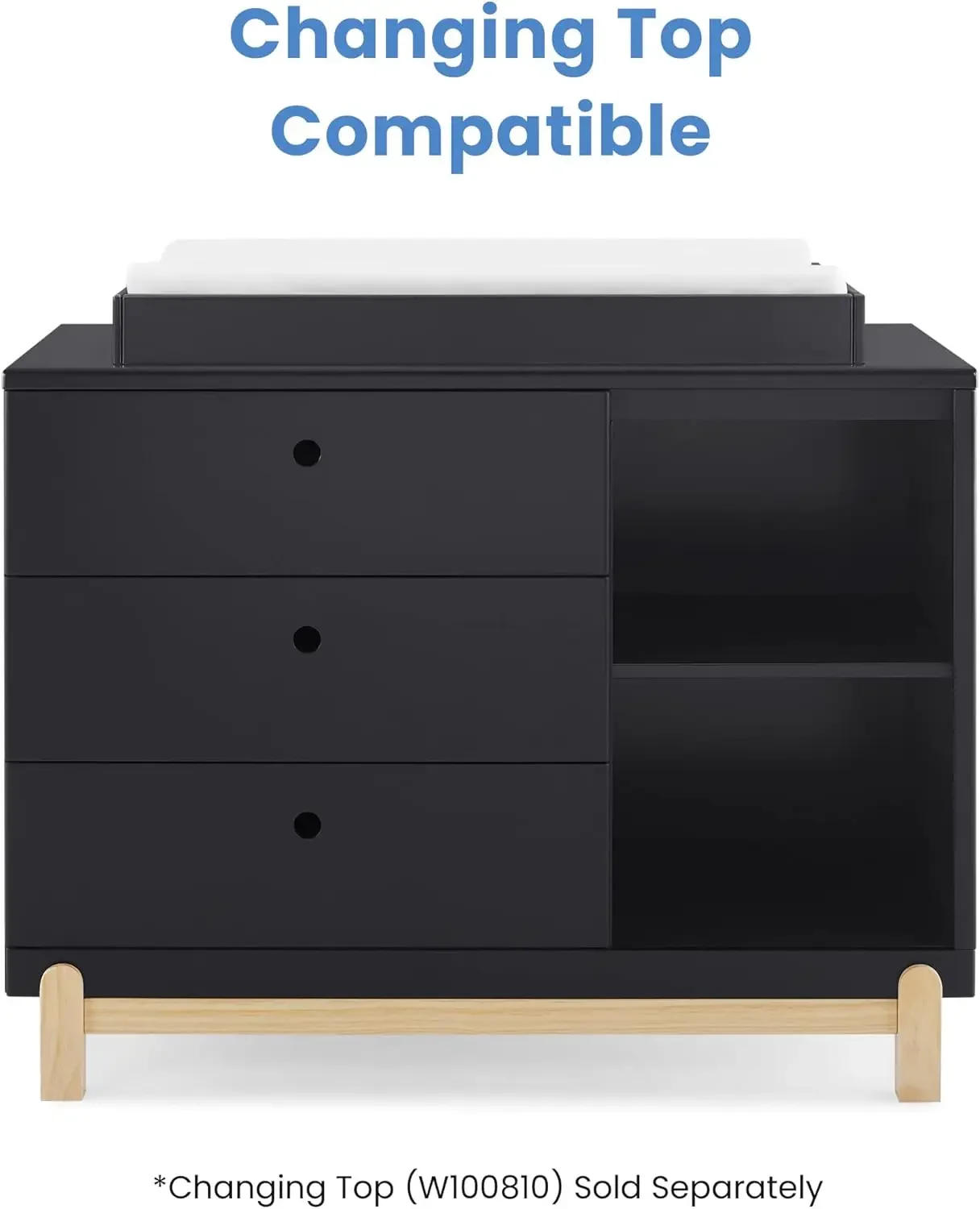 Description Picture 5 of itemDressers 3 Drawer Dresser  Midnight Grey/Natural 19.25"D X 45"W X 34.75"H Dresser Features Three Drawers and Two Side Cubbies