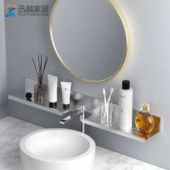 Wall Bathroom Shelf Frame Mirror Front Faucet Rack Toliet Cosmetic Holder Storage Silver Aluminum Tray Home Organizer Accessory
