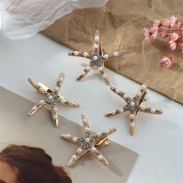 Fashion Headwear Bridal Headpiece Rhinestone Pearl Girls Barrettes Starfish Hairpin Hair Clips