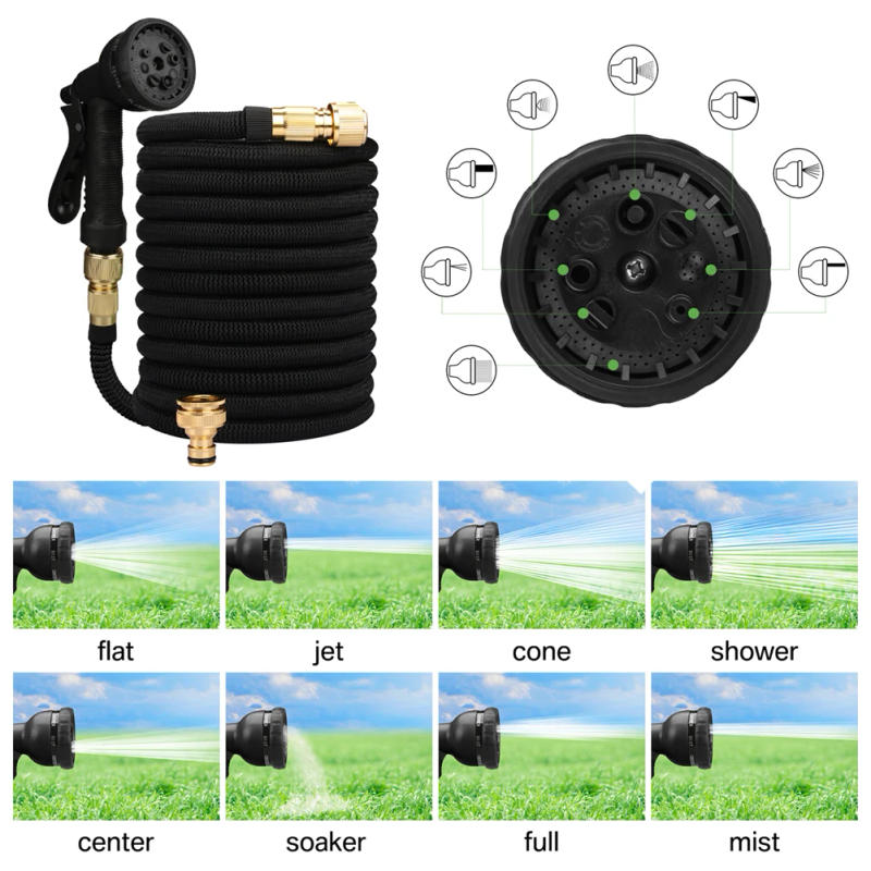 Description Picture 2 of item50/75/100Ft Expandable Garden Hose with 8 Functions Spray Nozzle Water Hose Expanding Water Pipe for Garden Irrigation Car Wash