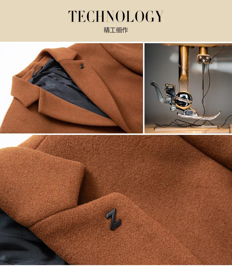 Description Picture 3 of itemMen Trench Coats Slim Windbreaker Button Outerwear Breathable Male Stylish Overcoat Menswear Pea Coat Wool Blend Large Size