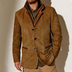 Winter Autumn Men Jacket Retro Fake Two-piece Fake Pockets Single-breasted Cardigan Long Sleeve Plush Solid Color Lapel Men Coat