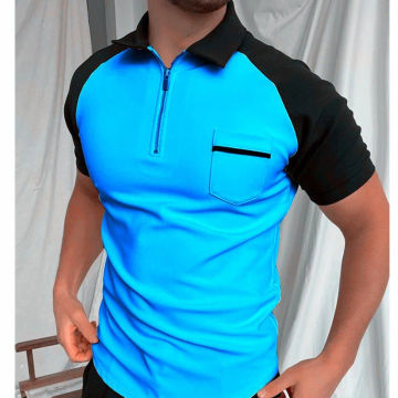 2024 Men's Spring and Summer New Polo Shirt Zipper Color Matching Casual T-shirt